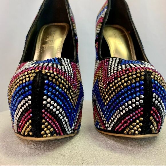 𝅺MASCOTTE red blue gold silver rhinestone embellished high heel platform pumps 7 - Picture 5 of 10